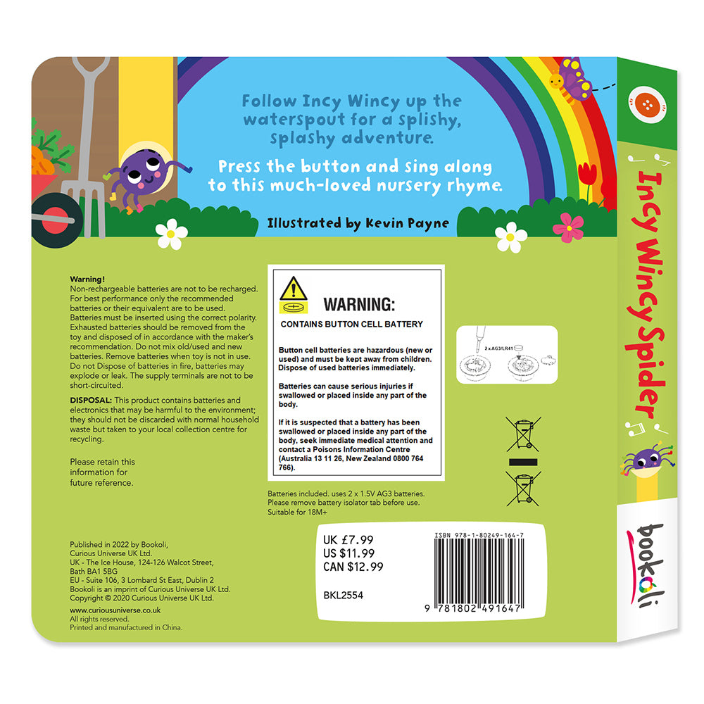Bookoli Incy Wincy Spider Kids/Childrens Sing-Along Song/Sound Book 18m+