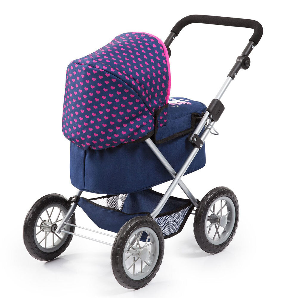 13054aa-bayer-trendy-68cm-doll-pram-bark-blue-w-pink-hearts-unicorn-3y