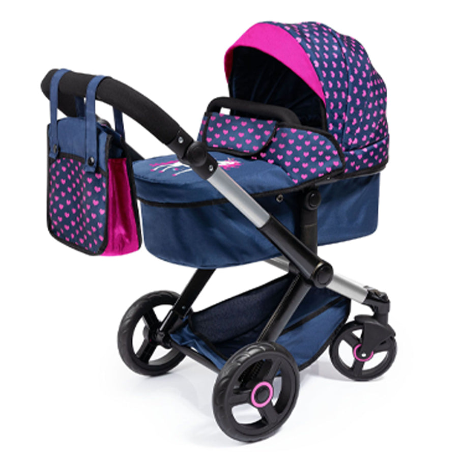 211-17054-bayer-xeo-compact-doll-pram-dark-blue-w-pink-heart-print-kids-3y