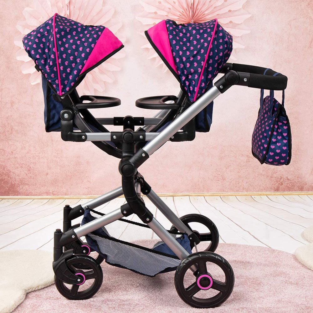 211-26254-bayer-twin-neo-doll-pram-blue-w-pink-hearts-unicorns