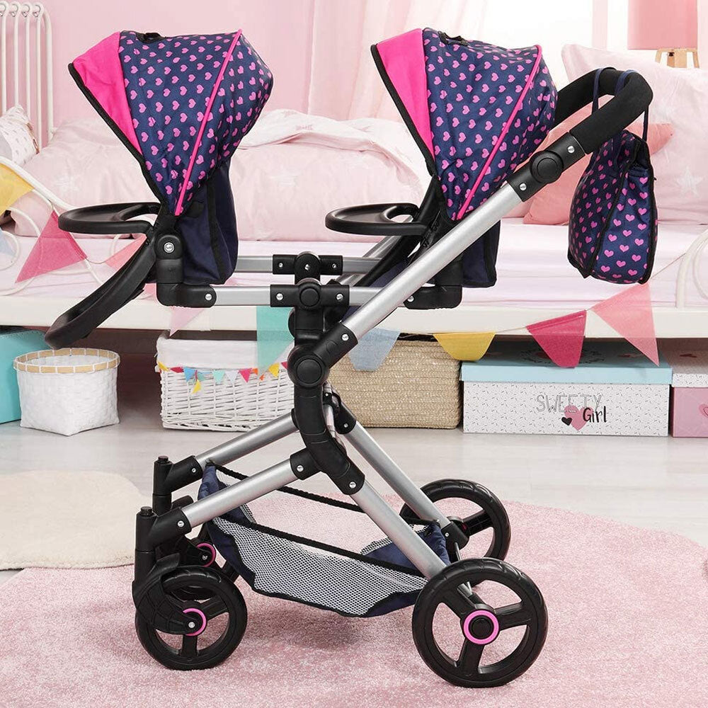 211-26254-bayer-twin-neo-doll-pram-blue-w-pink-hearts-unicorns