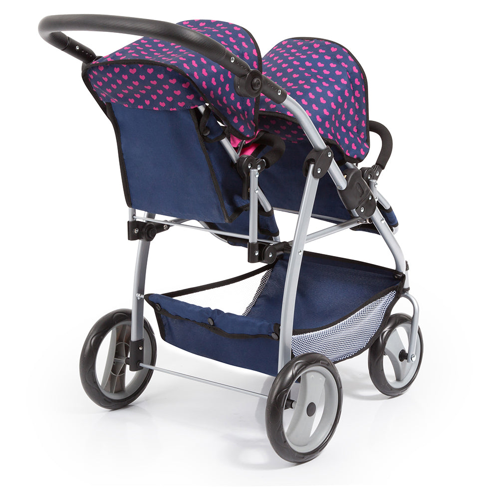 26554aa-bayer-twin-tandem-pram-blue-pink-hearts