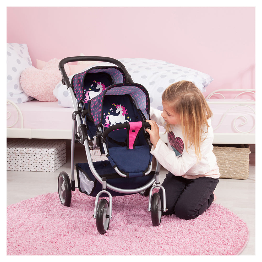 26554aa-bayer-twin-tandem-pram-blue-pink-hearts