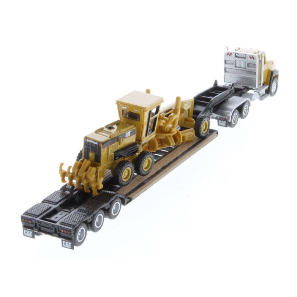 42084414-diecast-masters-1-87-cat-ct660-truck-lowboy-w-grader-model-kids-toy-8y