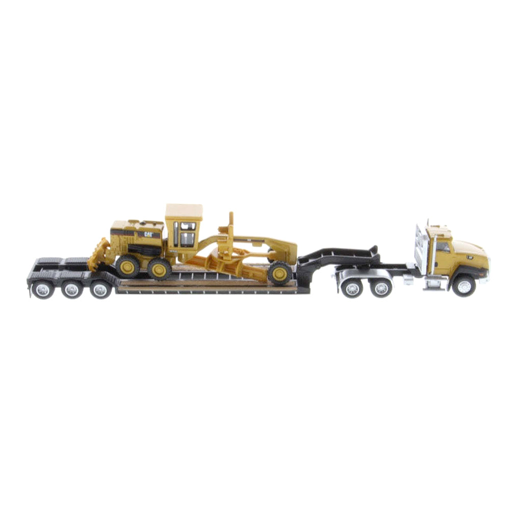 42084414-diecast-masters-1-87-cat-ct660-truck-lowboy-w-grader-model-kids-toy-8y