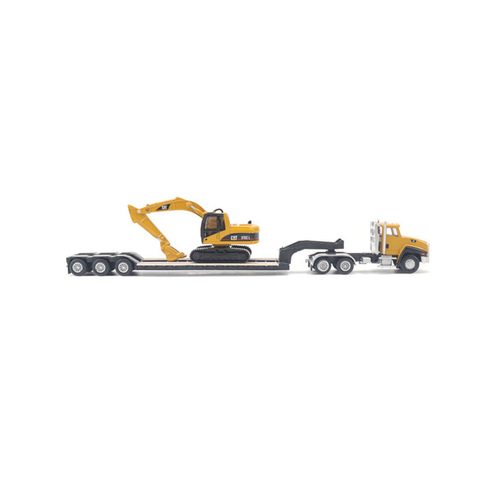 42084415-diecast-masters-1-87-cat-ct660-truck-lowboy-w-excavator-kids-toy-8y-assorted