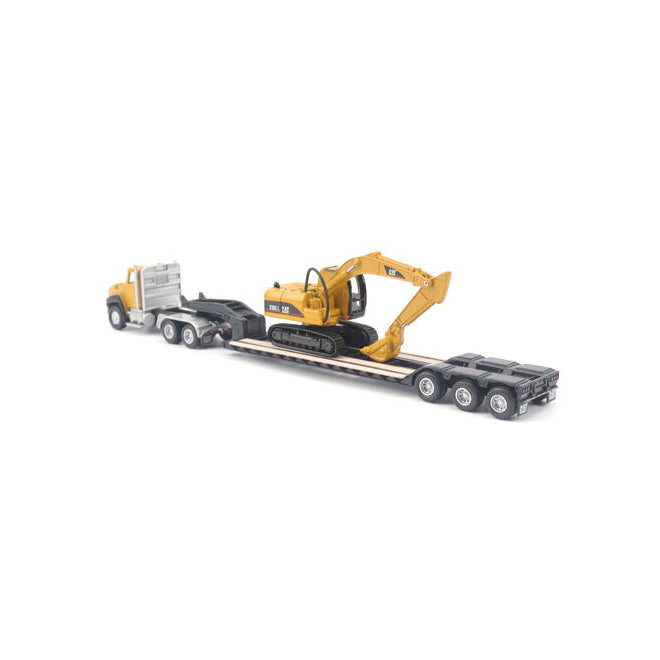 42084415-diecast-masters-1-87-cat-ct660-truck-lowboy-w-excavator-kids-toy-8y-assorted