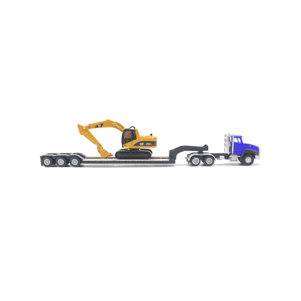 42084415-diecast-masters-1-87-cat-ct660-truck-lowboy-w-excavator-kids-toy-8y-assorted