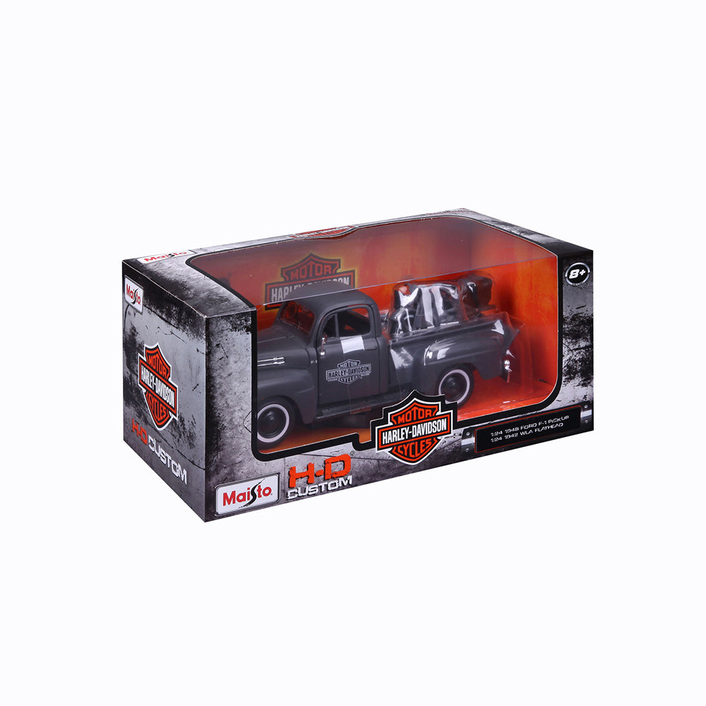 46032185-maisto-1-24-harley-d-1948-ford-f1-pickup-1942-wla-flathead-model-car-8y