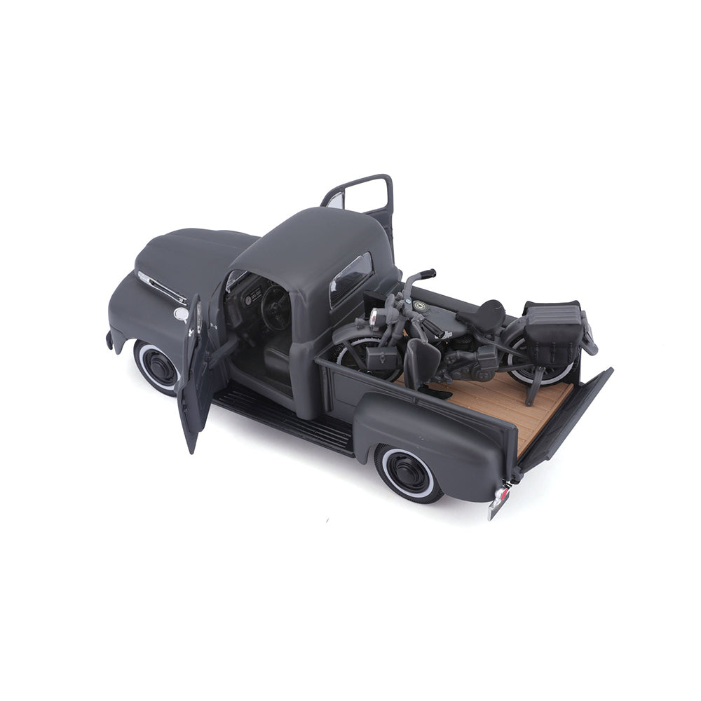 46032185-maisto-1-24-harley-d-1948-ford-f1-pickup-1942-wla-flathead-model-car-8y