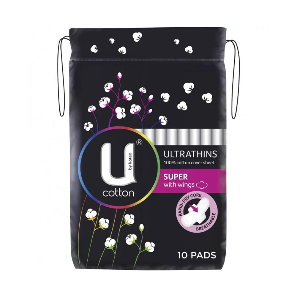 10pc U By Kotex Cotton Pads Ultrathin Super With Wings