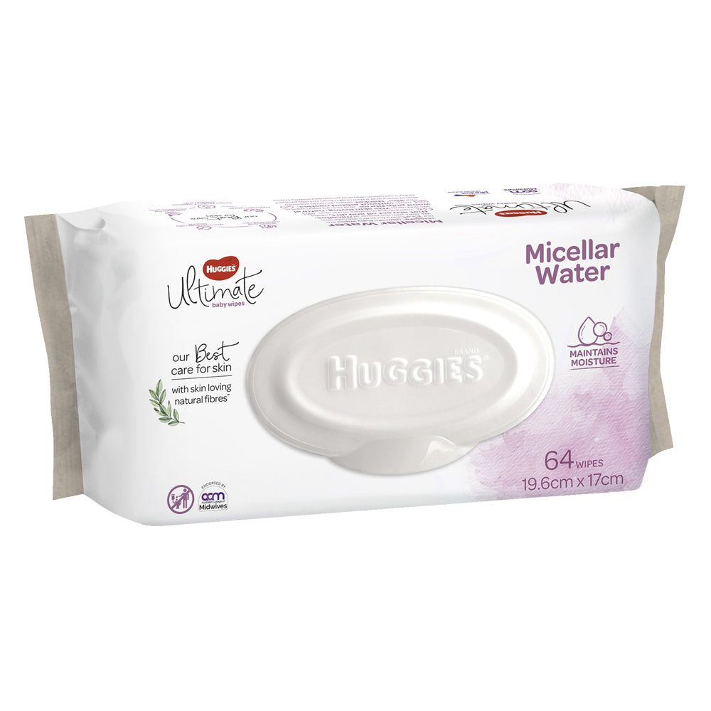 64pc Huggies Ultimate Baby Wipes 19.6x17cm Micellar Water
