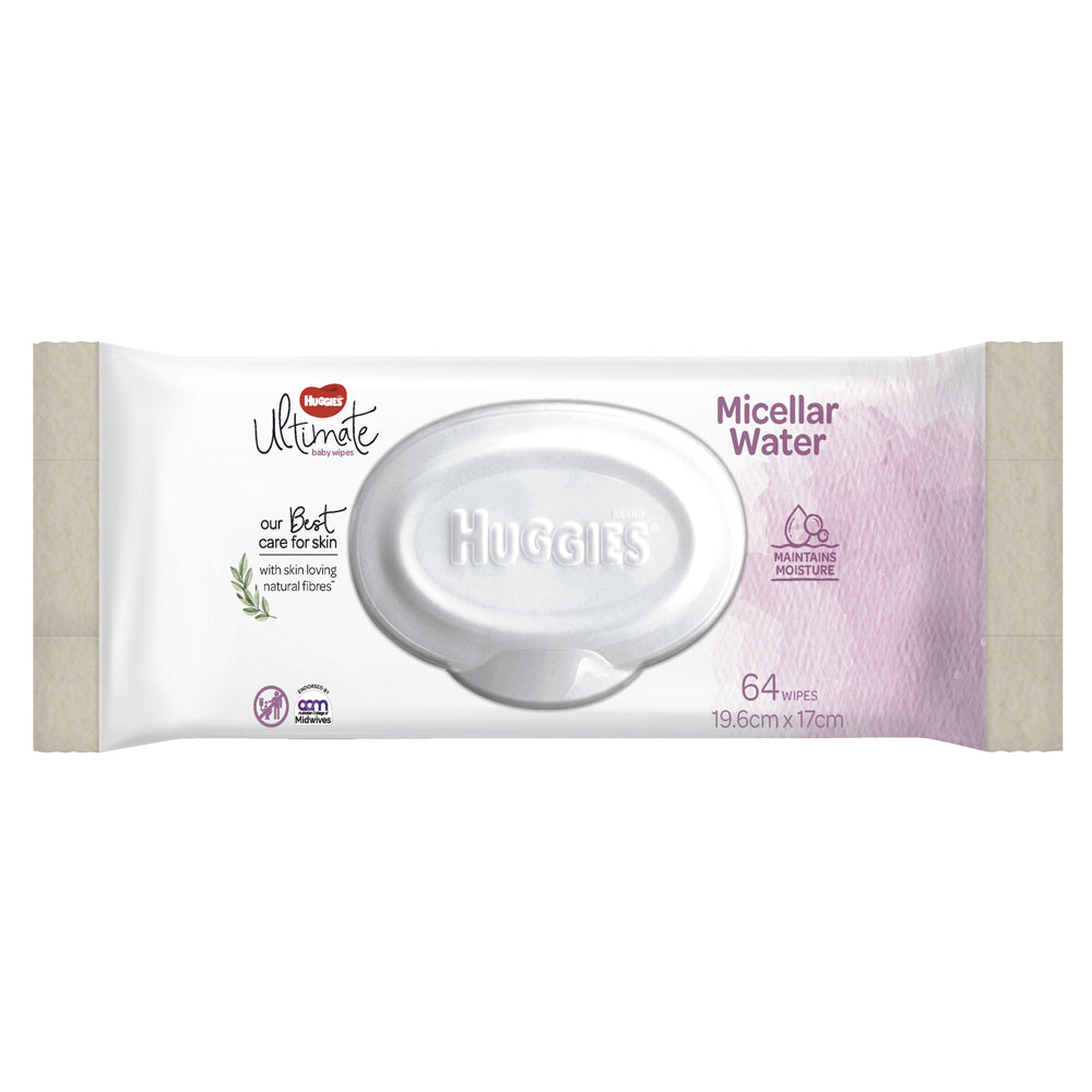 64pc Huggies Ultimate Baby Wipes 19.6x17cm Micellar Water