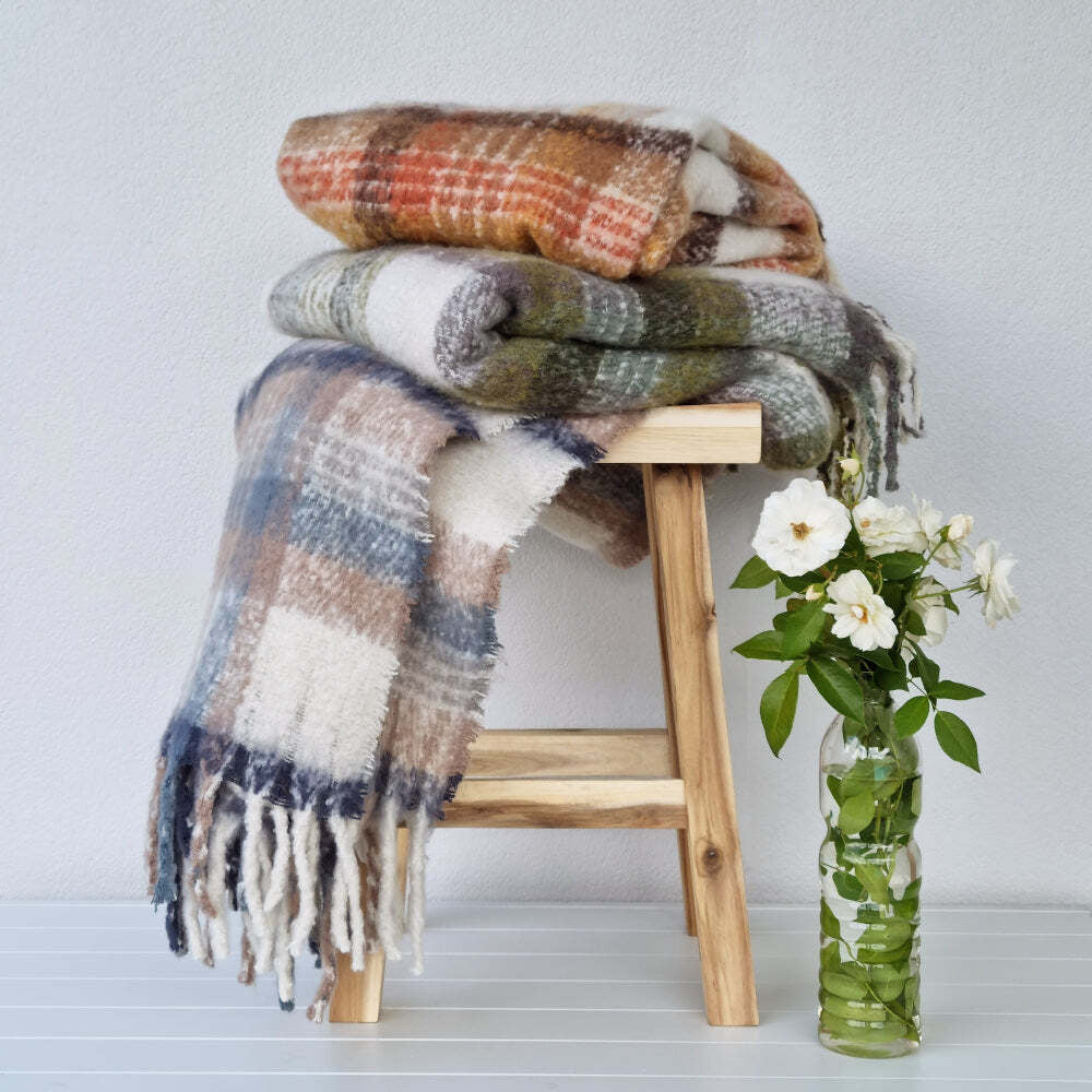 J. Elliot Aiden Faux Mohair 130x160cm Throw Blanket - Navy Multi