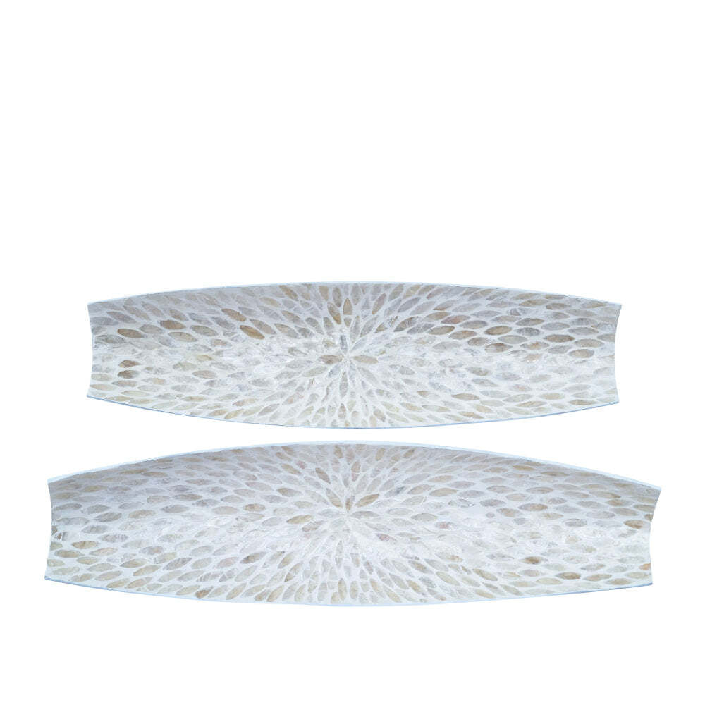 2pc J. Elliot Nacre 52cm/60cm Long Food Serving Tray - Pearl