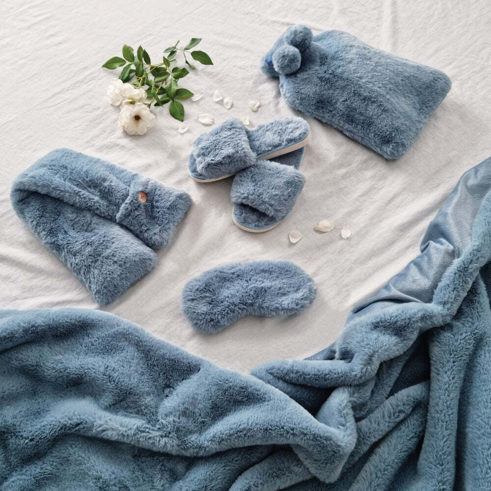 J. Elliot Holly Hotwater Bottle With Faux Fur Cover Blue