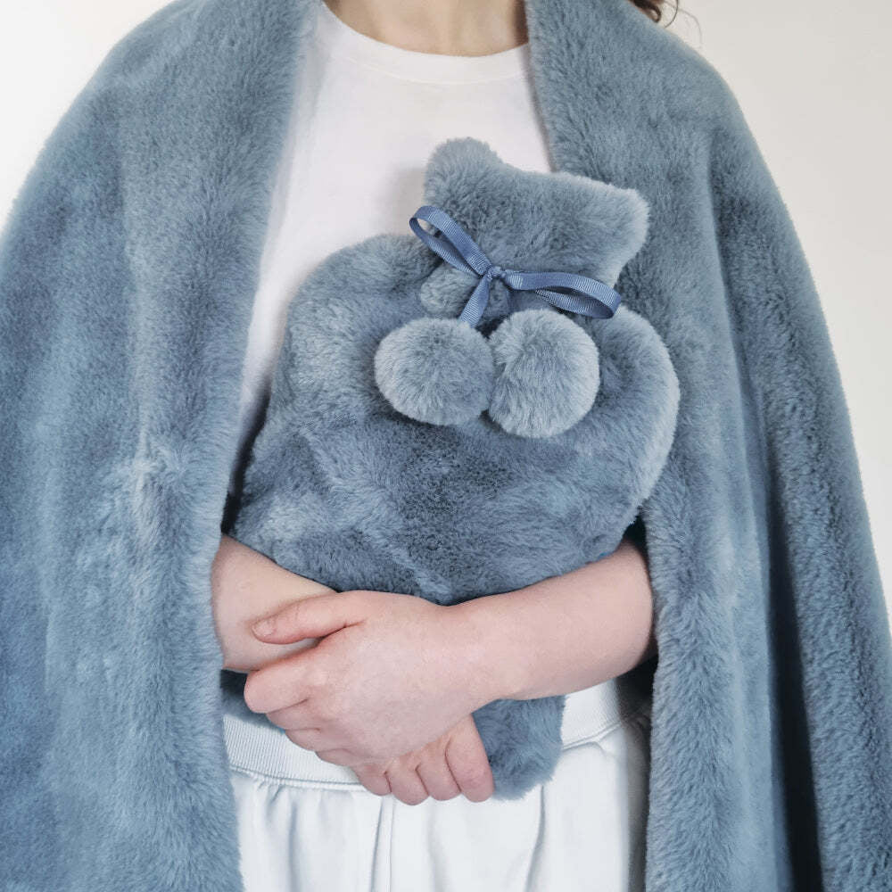 J. Elliot Holly Hotwater Bottle With Faux Fur Cover Blue