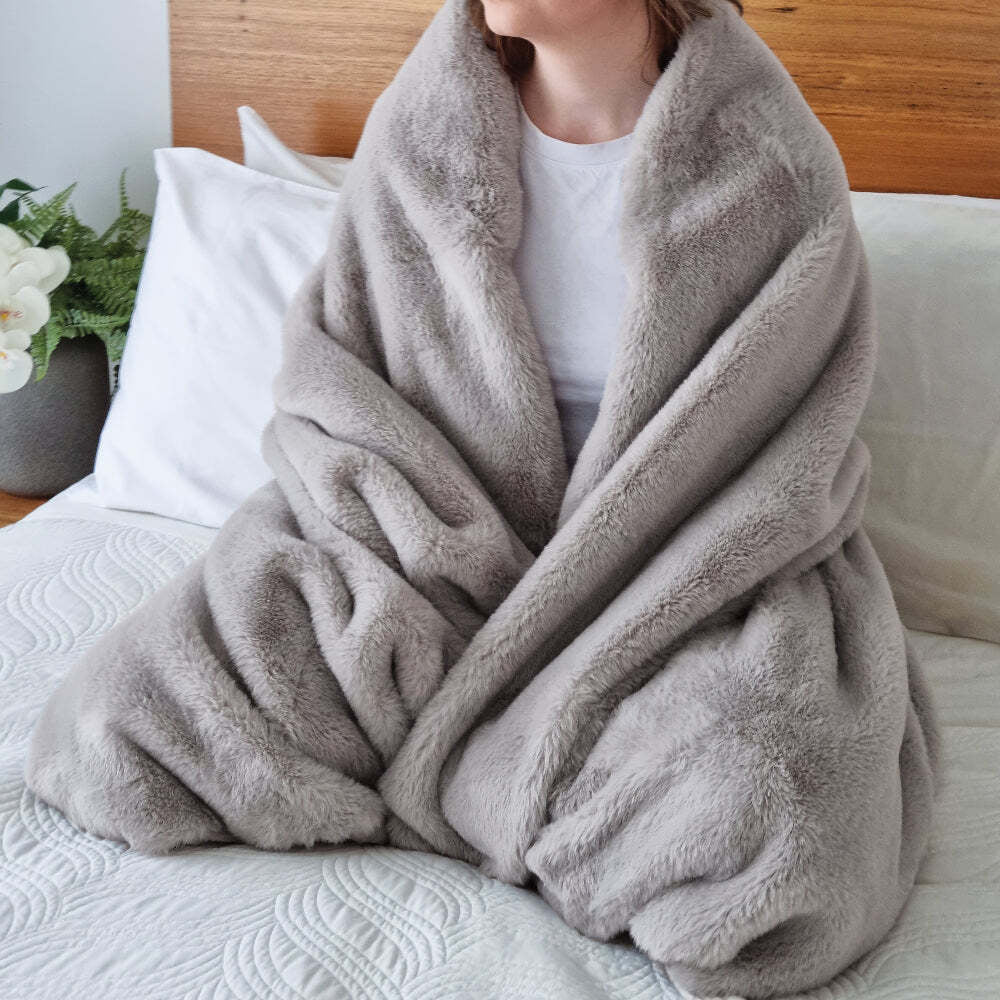 J. Elliot Holly Soft Warm Home Decor Faux Fur Throw Blanket Dove