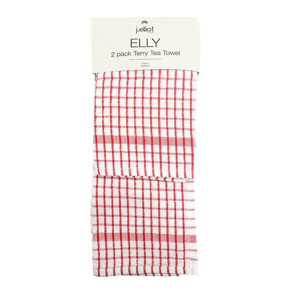 J. Elliot Elly 2 Pack Tea Towels 45x65cm Red