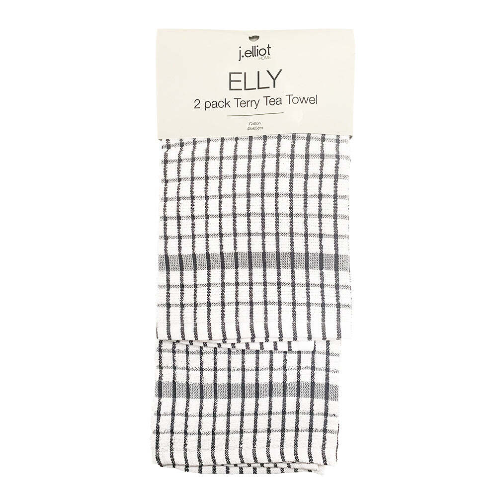 J. Elliot Elly 2 Pack Tea Towels 45x65cm Charcoal