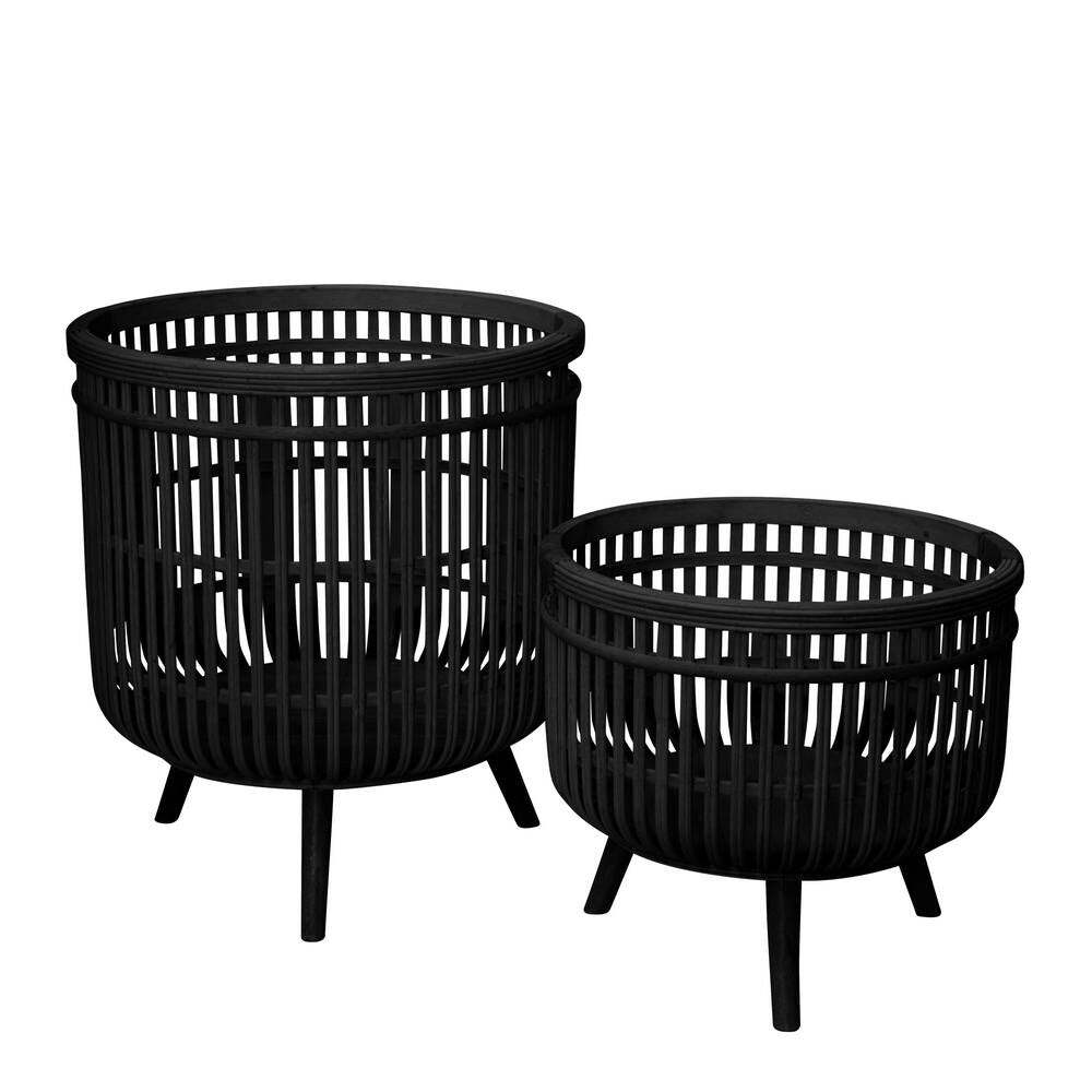 J. Elliot Shay Set of 2 Planters 38x38x42.5cm & 33x33x30cm Black