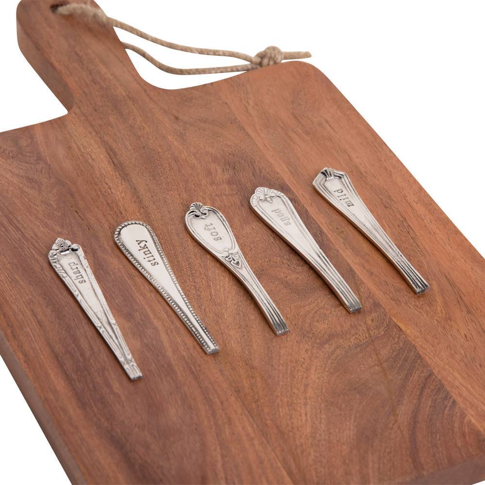 J. Elliot Ched Cheese Board & 5pc Marker Set 38x23x2cm Natural & Silver