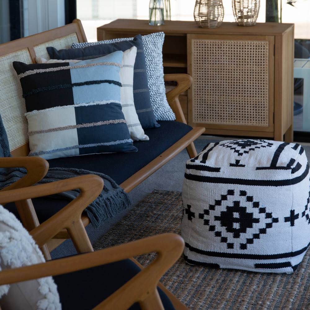 J. Elliot Ezra Ottoman 45x45x40cm White & Black