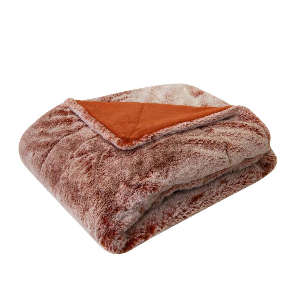 J.Elliot Home Archie Faux Fur 130x160cm Throw Blanket - Terracotta