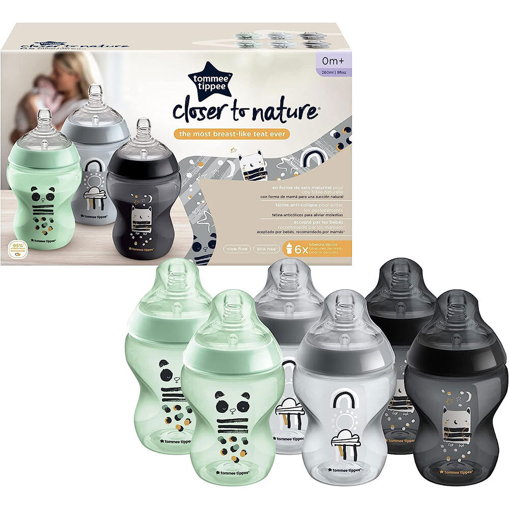 222009-6x-tommee-tippee-260ml-closer-to-nature-slow-flow-baby-bottles-0m-assorted