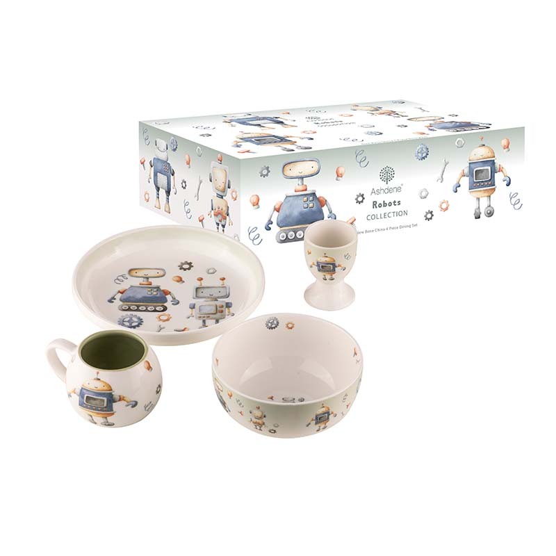 521119-4pc-ashdene-robots-kids-ceramic-200ml-mug-egg-cup-bowl-plate-set