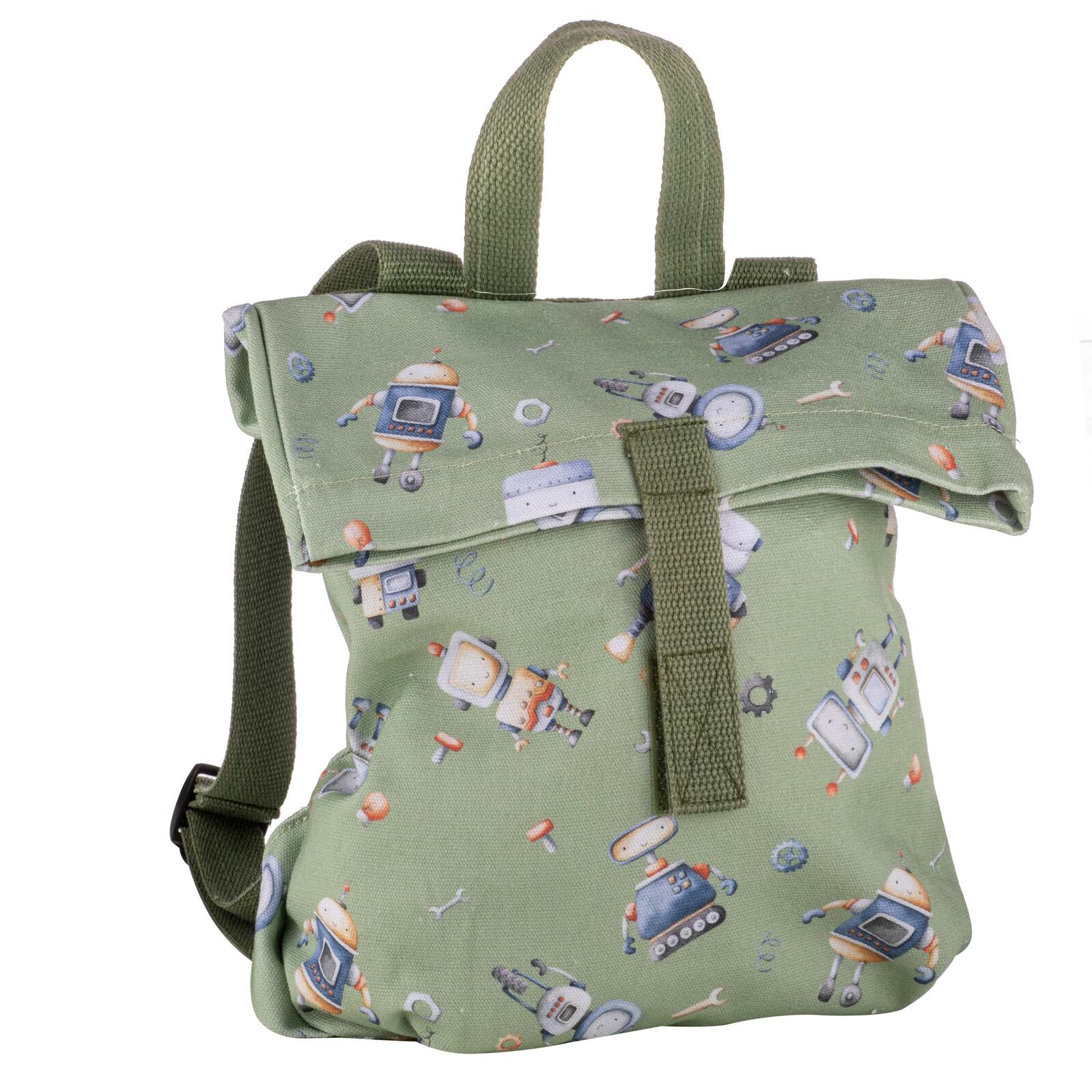 521125-ashdene-robots-27x31cm-backpack-kids-cotton-canvas-bag-green