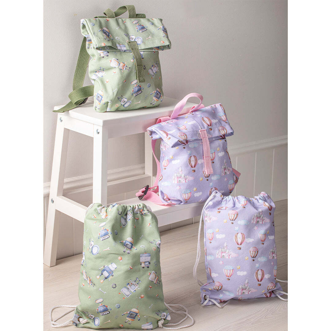 521125-ashdene-robots-27x31cm-backpack-kids-cotton-canvas-bag-green