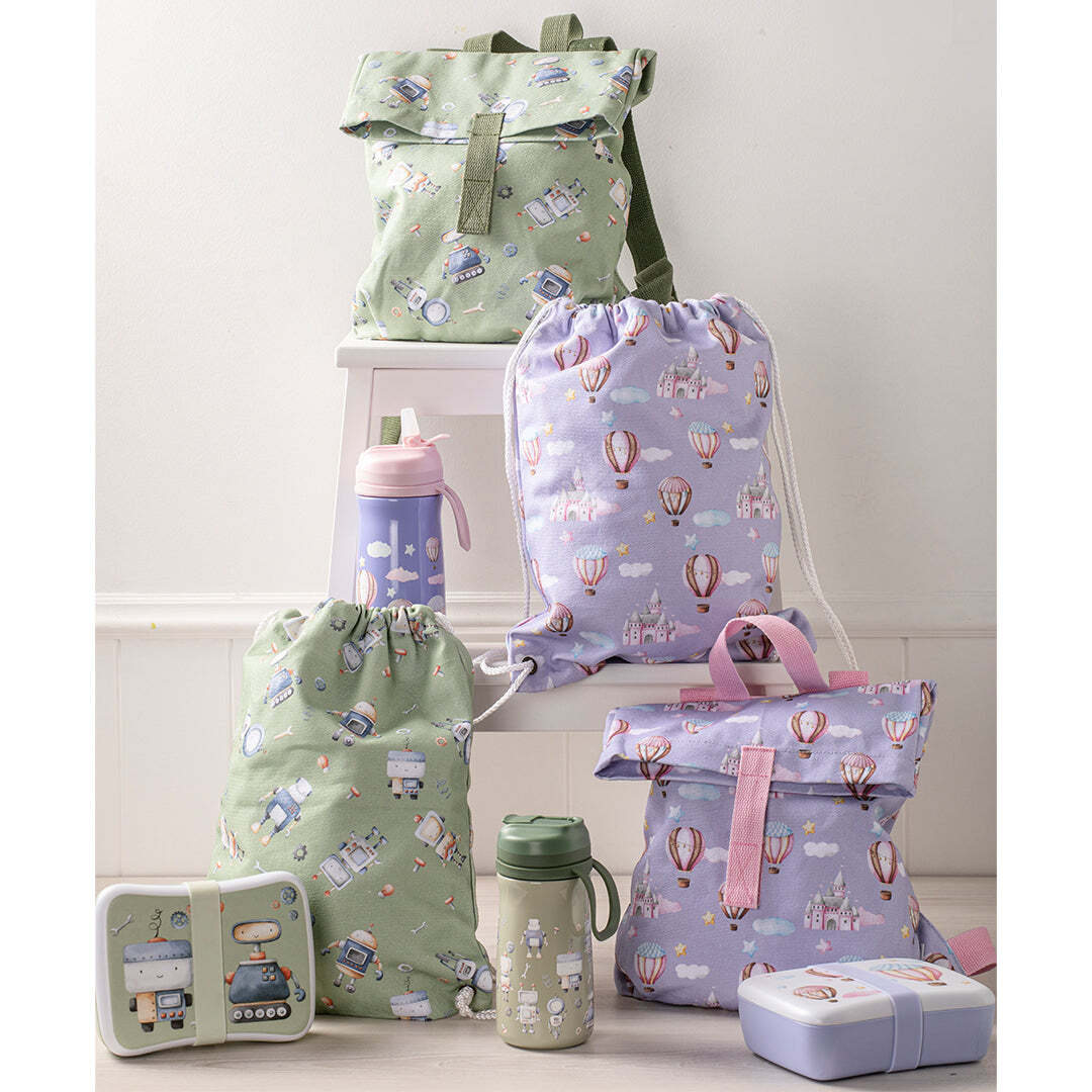 521125-ashdene-robots-27x31cm-backpack-kids-cotton-canvas-bag-green