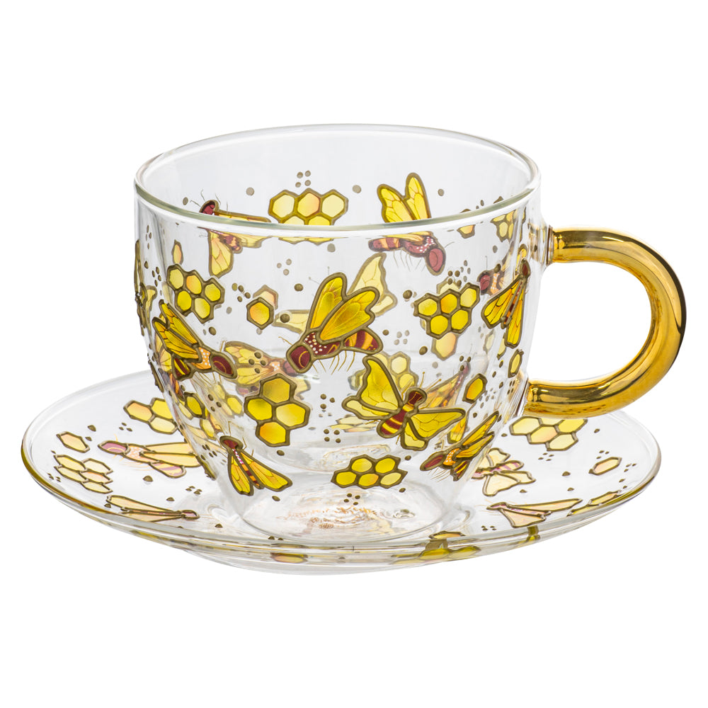 521601-ashdene-natures-keepers-double-walled-350ml-glass-cup-saucer-bee