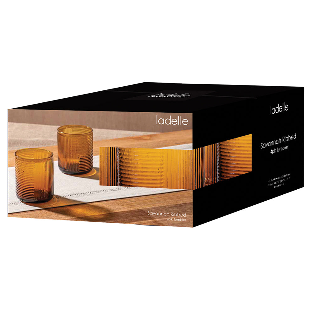 60212-4pc-ladelle-savannah-ribbed-amber-glass-tumbler-set-380ml