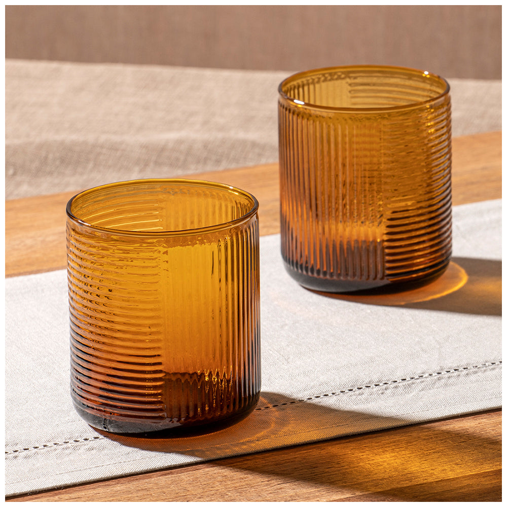 60212-4pc-ladelle-savannah-ribbed-amber-glass-tumbler-set-380ml