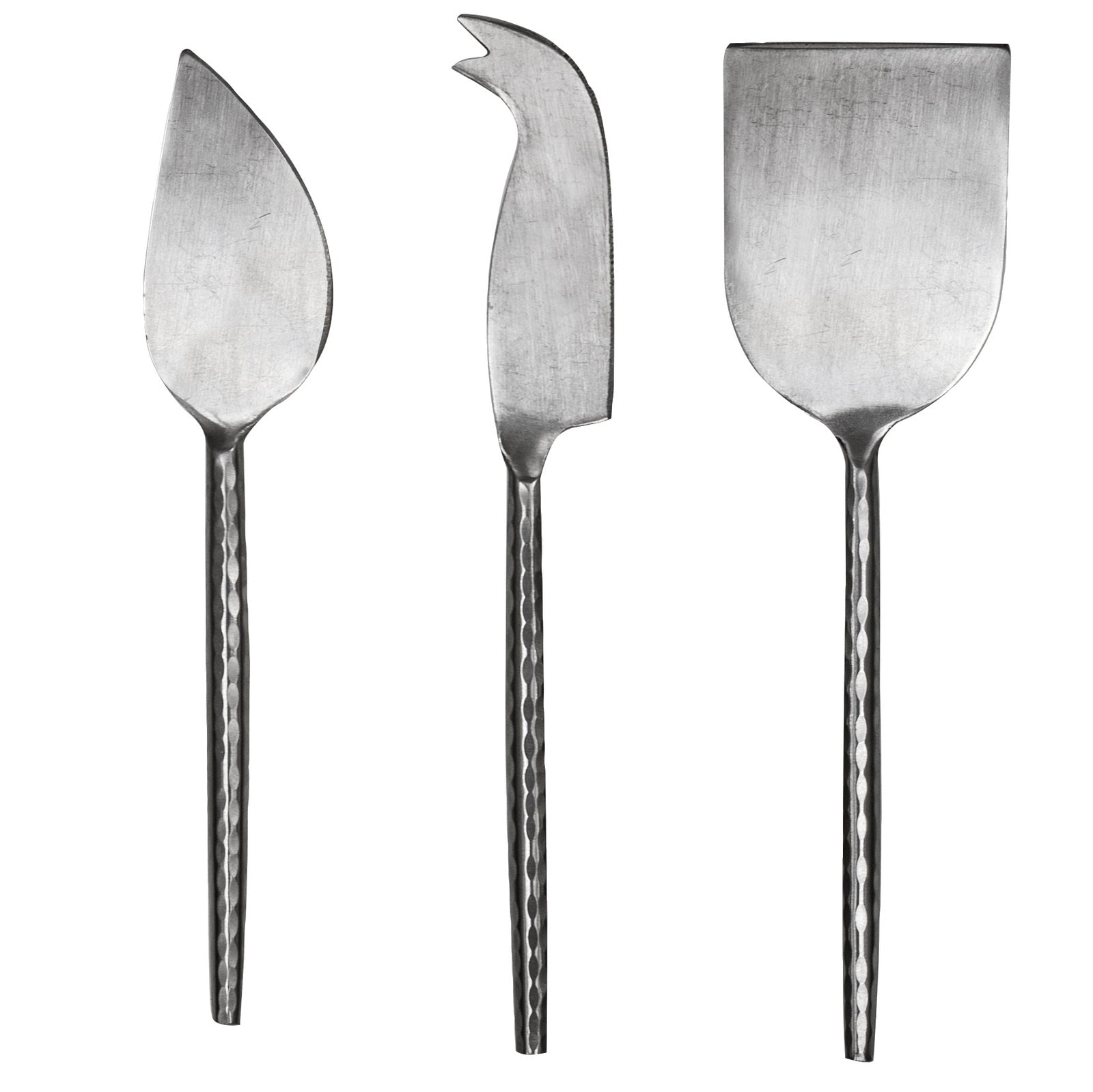 60620-3pc-ladelle-steel-cheese-spade-prong-knife-spreader-set-hammered-silver