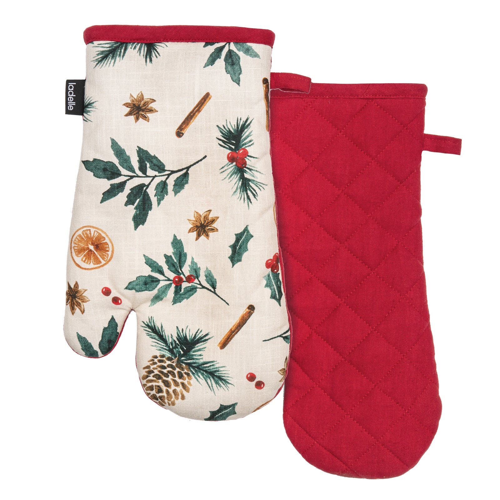 72811-2pc-ladelle-100-cotton-festive-seasonal-oven-mitt-kitchen-gloves-evergreen