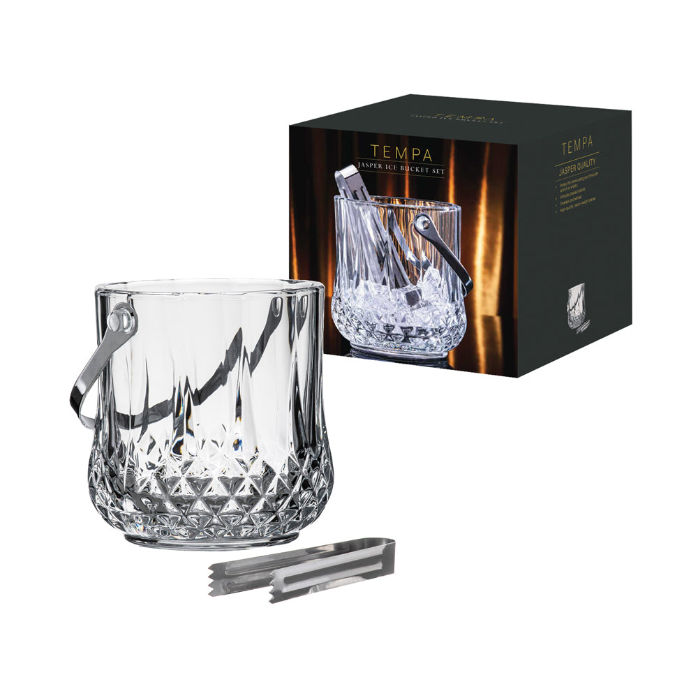 897943-tempa-jasper-1l-glass-ice-bucket-w-stainless-steel-tongs-set-clear