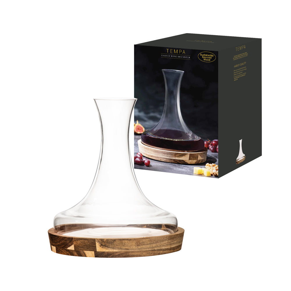 898028-tempa-harvey-1-6l-glass-wine-decanter-w-acacia-wood-holder-clear