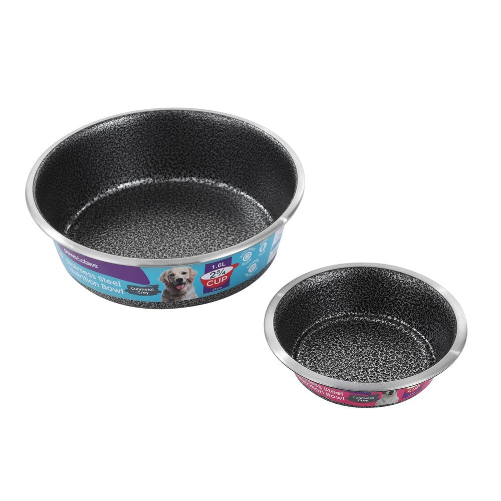 10126-paws-claws-pet-dog-14cm-400ml-stainless-steel-bowl-speckled-gunmetal