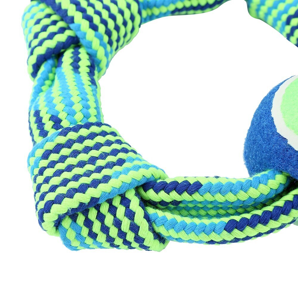 10232-paws-claws-tug-of-war-squeaky-rope-ring-w-tennis-ball-25cm-blue-green