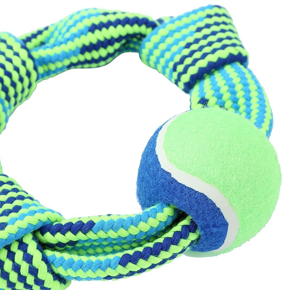 10232-paws-claws-tug-of-war-squeaky-rope-ring-w-tennis-ball-25cm-blue-green