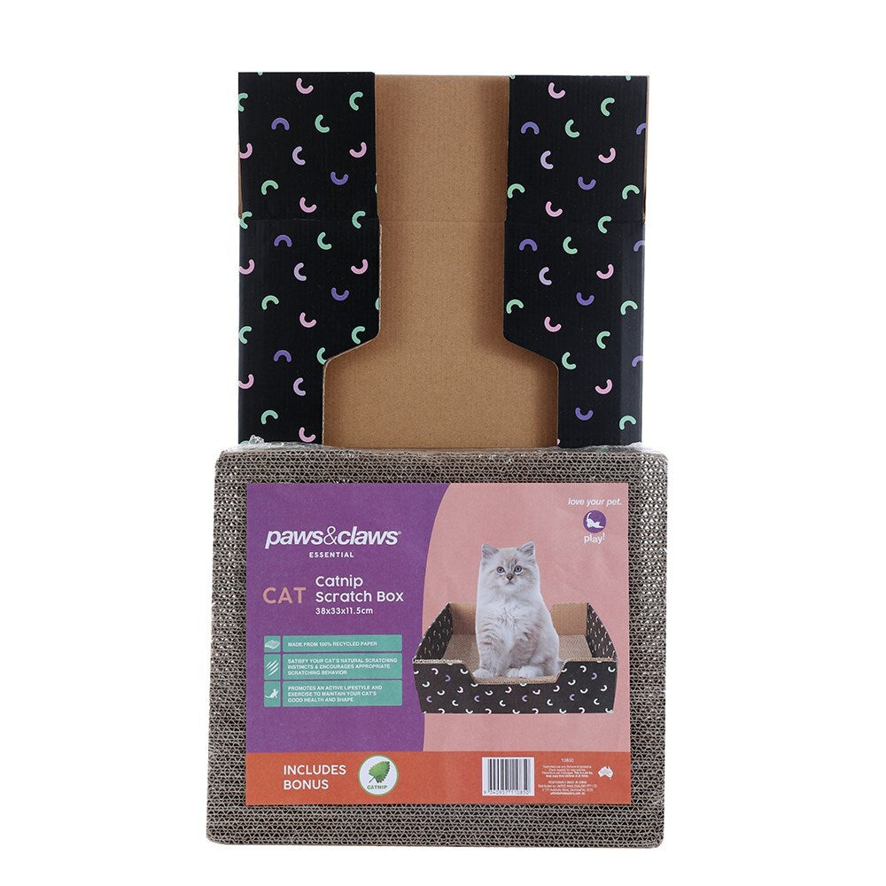 10850-paws-claws-38cm-cat-scratcher-box-w-catnip-black