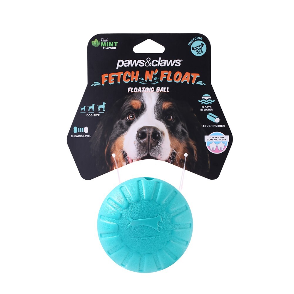 12083-paws-claws-9cm-fetch-n-play-ball-pet-dog-toy-aqua