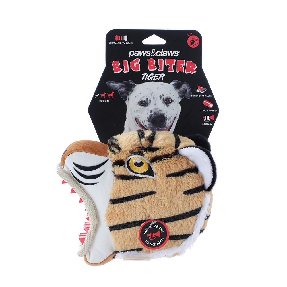 12670-paws-claws-18cm-big-biter-tiger-tpr-plush-pet-dog-toy-w-squeaker