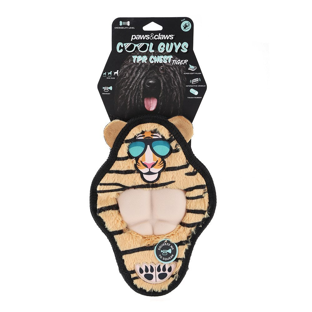 12700-paws-claws-27cm-cool-guy-tiger-tpr-chest-flat-plush-pet-dog-toy