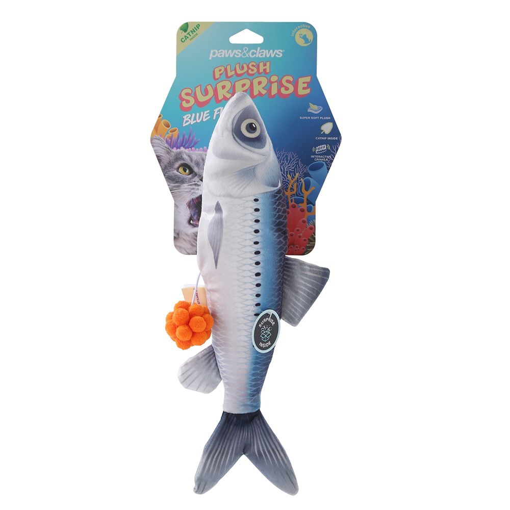 12830-paws-claws-pet-cat-30cm-plush-fish-surprise-toy-blue