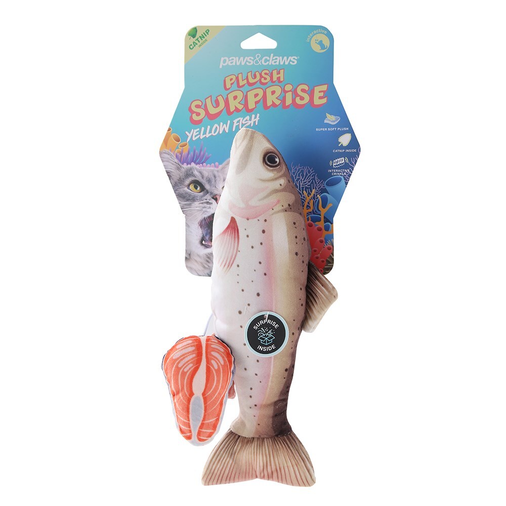 12847-paws-claws-pet-cat-30cm-plush-fish-surprise-toy-yellow