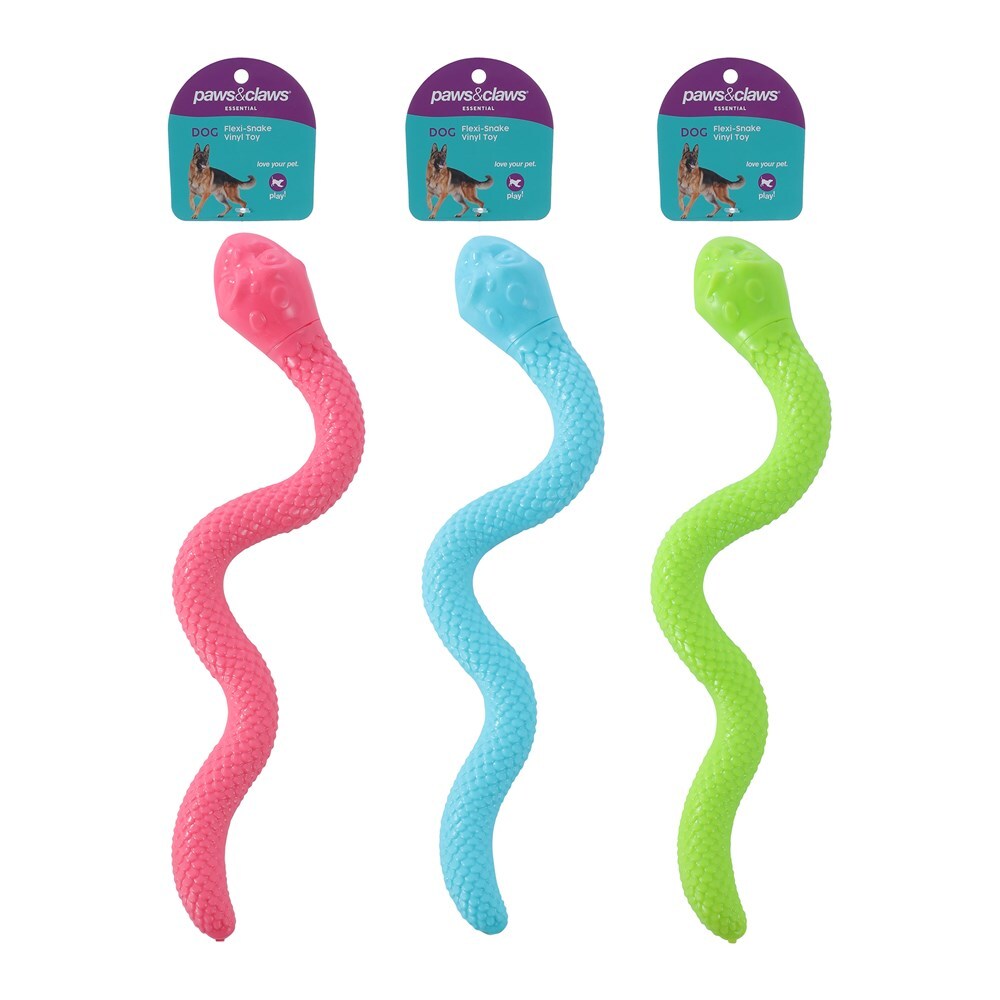 14179-paws-and-claws-41cm-vinyl-flexi-snake-dog-pet-toy-assorted